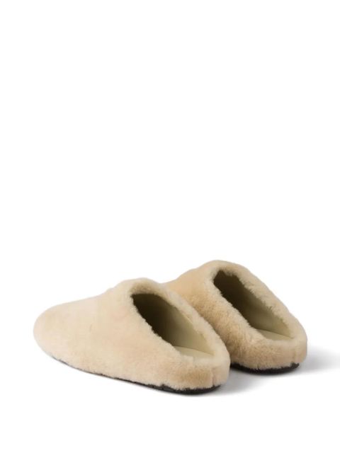 Prada triangle-logo shearling mules - Neutrals