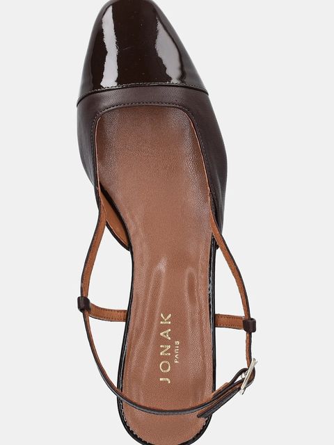 Jonak baleriny skórzane DHAPOU VERNIS CUIR kolor brązowy z odkrytą piętą 6000255