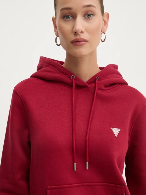 Guess Jeans bluza damska kolor bordowy z kapturem gładka W4YQ04 KC811