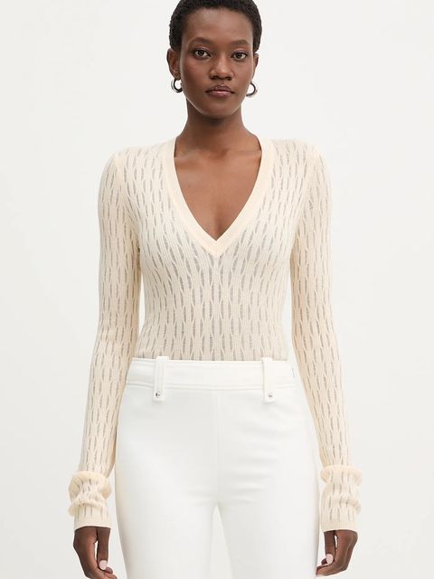 Patrizia Pepe sweter z dodatkiem wełny damski kolor beżowy lekki 8K0367 K307 - zdjęcie produktu nr 1