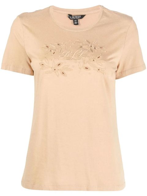 Lauren Ralph Lauren Katlin embroidered-detail T-shirt - Brown - zdjęcie produktu nr 1
