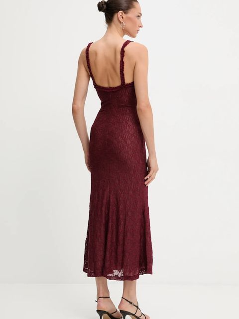 Bardot sukienka kolor bordowy maxi rozkloszowana 59964DB