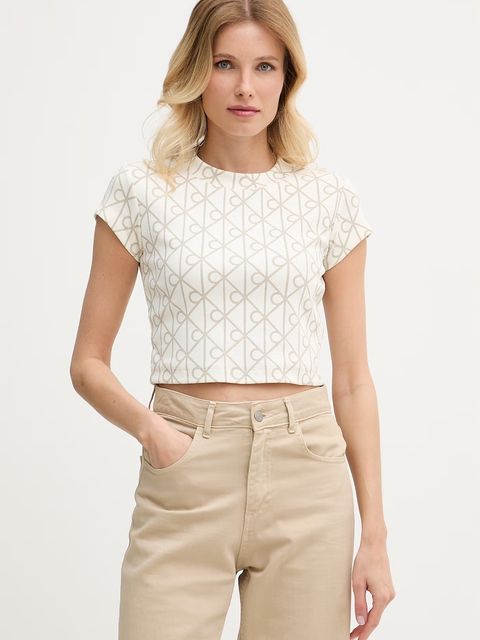 Calvin Klein Jeans Crop top damski bawełniany z elastanem - zdjęcie produktu nr 1