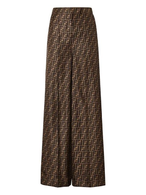 FENDI FF-monogram pleated silk trousers - Brown - zdjęcie produktu nr 1