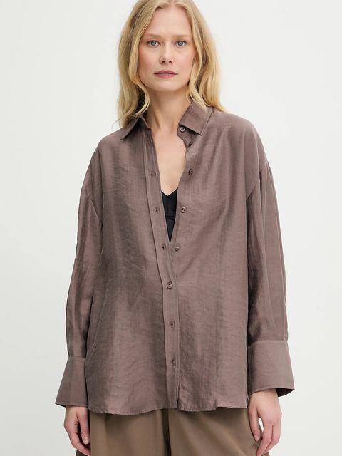 Answear.LAB koszula damska kolor brązowy relaxed z kołnierzykiem klasycznym