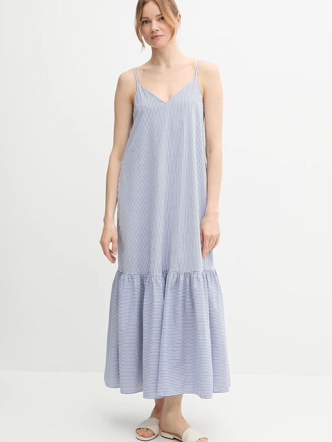 United Colors of Benetton sukienka kolor niebieski maxi rozkloszowana 4SZRDV0B8