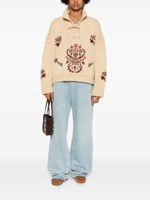 ETRO lace-up embroidered sweater - Neutrals - zdjęcie produktu nr 2