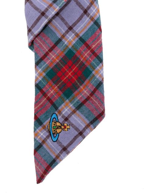 Vivienne Westwood tartan-pattern logo-embroidery scrunchie - Purple