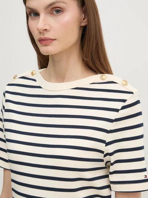 Tommy Hilfiger t-shirt bawełniany damski kolor beżowy WW0WW42907