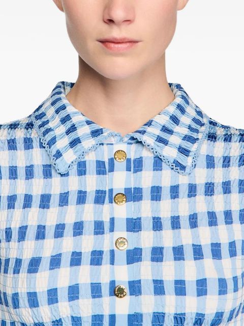 SANDRO ruffled gingham shirt - Blue