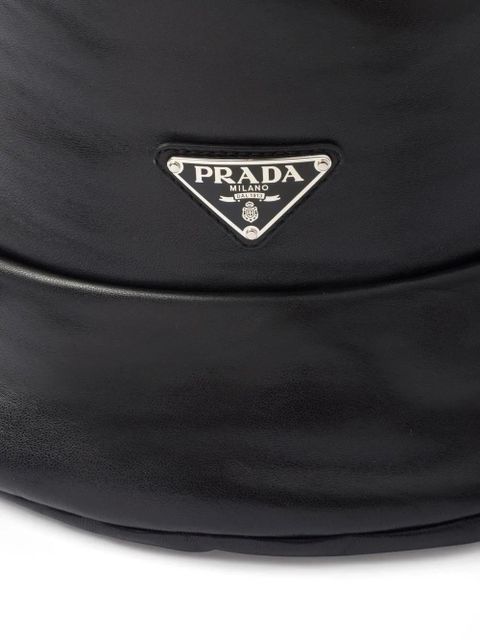 Prada enamelled-logo nappa leather bucket hat - Black