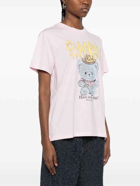 GANNI Teddy cotton jersey T-shirt - Pink