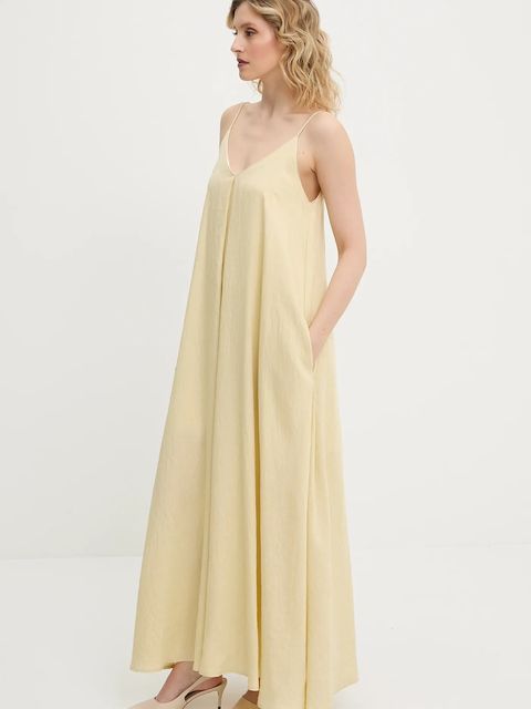 Answear.LAB sukienka z lnem kolor żółty maxi rozkloszowana - zdjęcie produktu nr 1