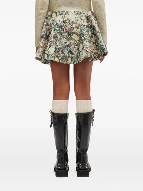 GANNI floral-jacquard flared mini skirt - Neutrals