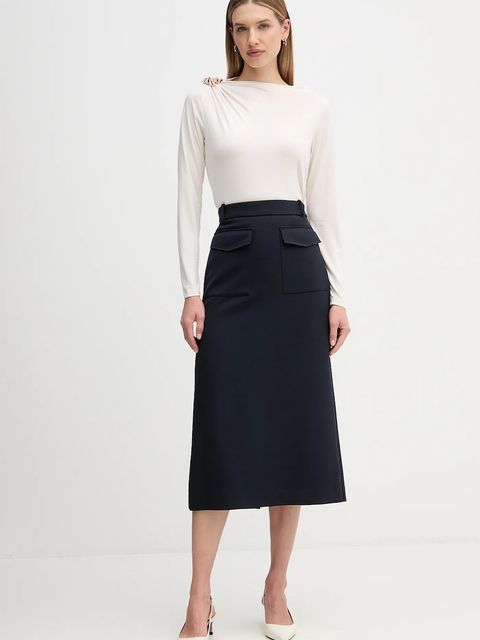 Tommy Hilfiger spódnica kolor granatowy midi rozkloszowana WW0WW47497 - zdjęcie produktu nr 2