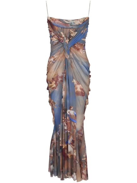Balmain sky-print tulle maxi dress - Brown - zdjęcie produktu nr 1