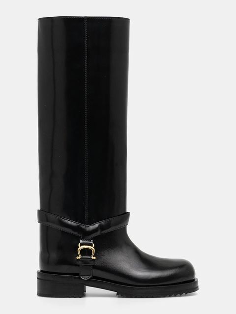 Pollini kozaki skórzane damskie kolor czarny na płaskim obcasie PA26154G0NPC0000 - zdjęcie produktu nr 2