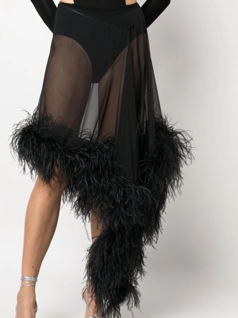 The Attico Miya feather-trimmed asymmetric skirt - Black
