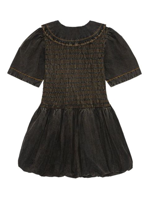 GANNI smocked dress with puff sleeves - Black