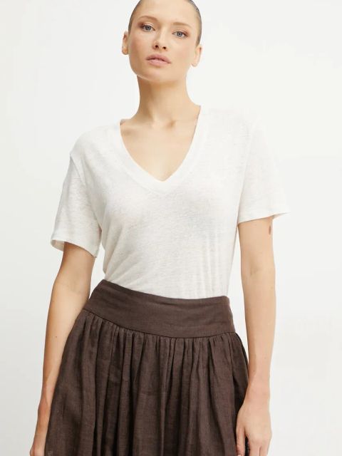 BOSS Orange t-shirt lniany damski kolor beżowy 50538645