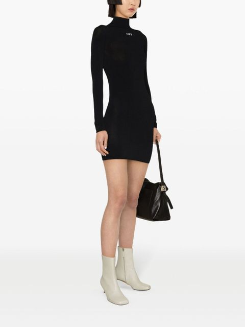 Off-White logo-embellished roll-neck shirt dress - Black
