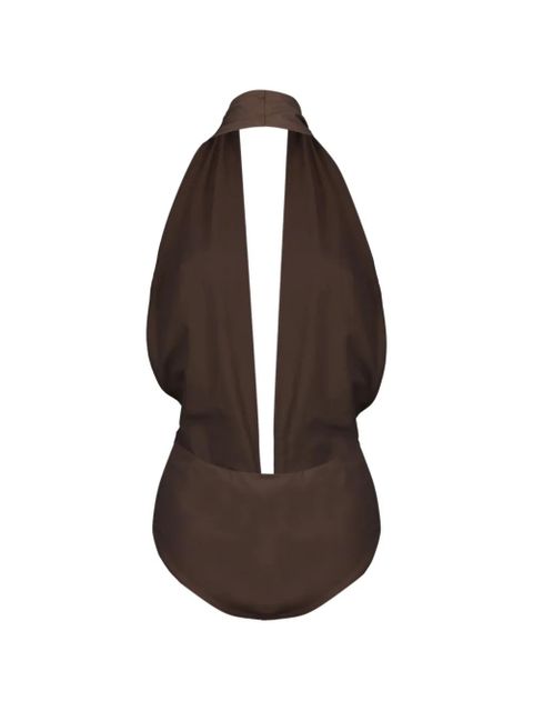 Christopher Esber stone-embellishment V-neck swimsuit - Brown - zdjęcie produktu nr 2