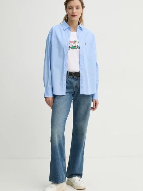 Levi's koszula bawełniana HARLIE NEW BF SHIRT damska kolor niebieski relaxed z kołnierzykiem klasycznym 001HM - zdjęcie produktu nr 2