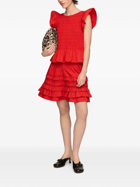 GANNI smocked ruffled top - Red - zdjęcie produktu nr 2