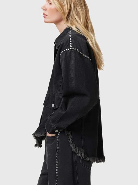 AllSaints kurtka jeansowa HETTIE kolor czarny przejściowa oversize W089PC