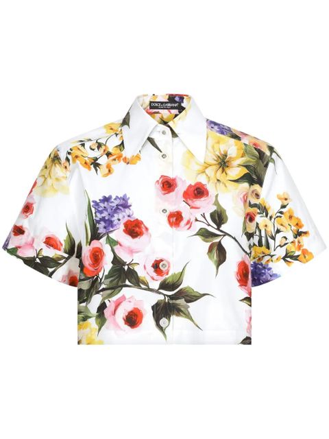 Dolce & Gabbana floral-print cotton cropped shirt - White - zdjęcie produktu nr 1