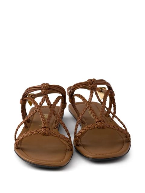 Prada flat leather sandals - Brown