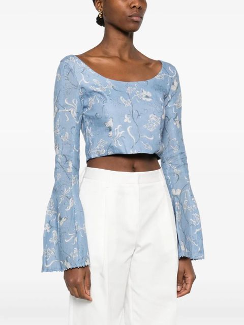 Agua By Agua Bendita linen crop top - Blue