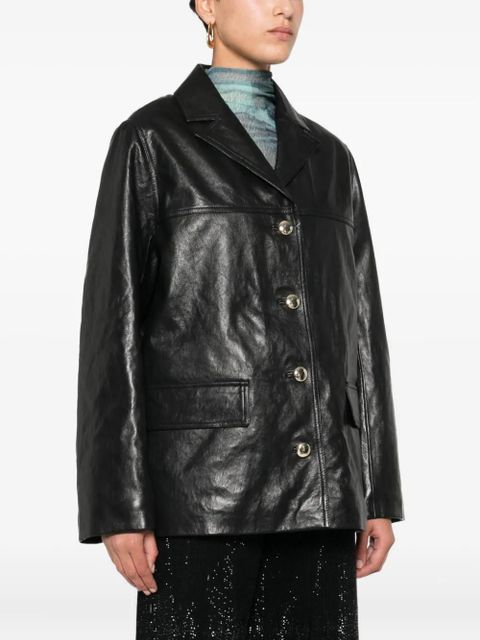 Maje single-breasted leather blazer - Black