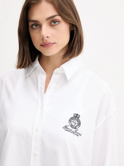 Guess Jeans koszula bawełniana damska kolor biały relaxed z kołnierzykiem klasycznym W5YH98 WHFK1