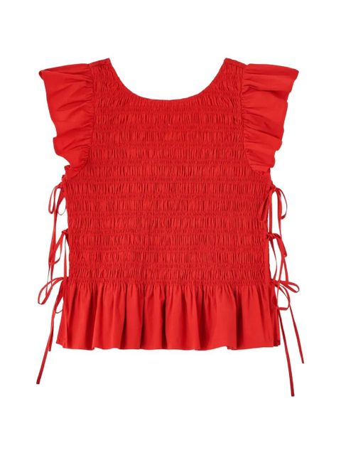 GANNI smocked ruffled top - Red