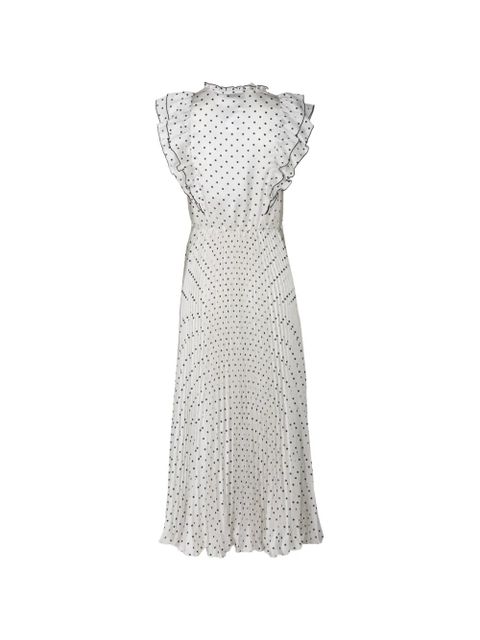 Self-Portrait ruffled polka-dot mid dress - Neutrals - zdjęcie produktu nr 2