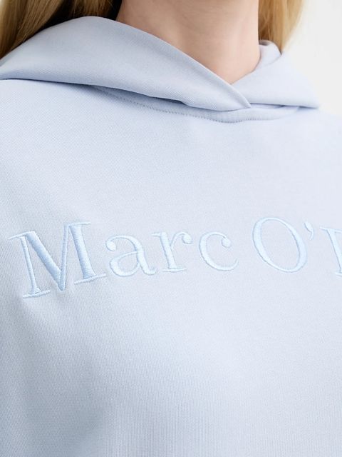 Marc O'Polo bluza bawełniana damska kolor niebieski z kapturem z aplikacją 600407354165