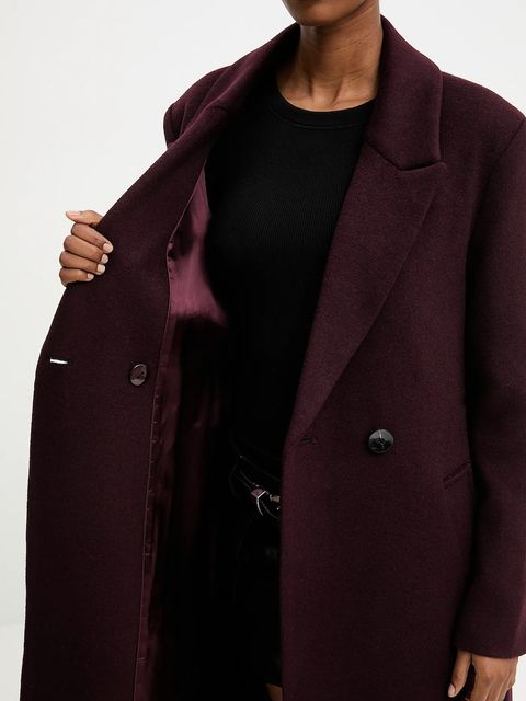 Answear.LAB płaszcz wełniany kolor bordowy przejściowy dwurzędowy
