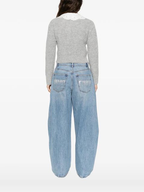 Self-Portrait scalloped-collar embellished cardigan - Grey