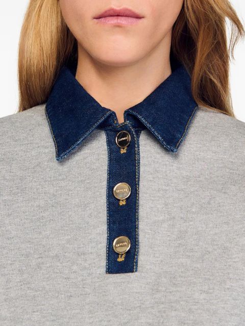 SANDRO contrast-denim polo-collar sweater - Grey