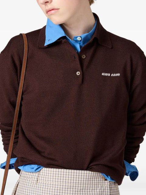 Miu Miu wool long-sleeve polo shirt - Brown
