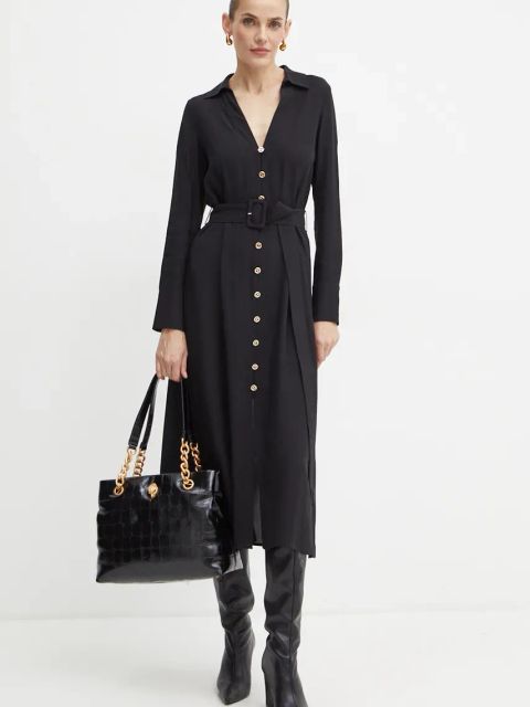 Twinset sukienka kolor czarny midi rozkloszowana 242TT2320