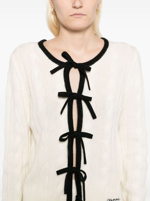 GANNI lace-up fastening cardigan - White