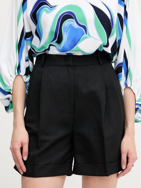 Tommy Hilfiger szorty z domieszką lnu damskie kolor czarny gładkie high waist WW0WW44767 - zdjęcie produktu nr 1