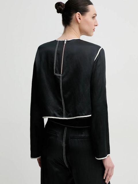 Day Birger et Mikkelsen bluzka z domieszką lnu Baryl damska kolor czarny gładka DAY65243652 - zdjęcie produktu nr 2