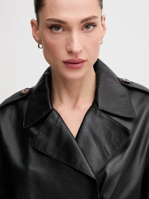 Pepe Jeans kurtka skórzana GRETA kolor czarny przejściowa PL402527