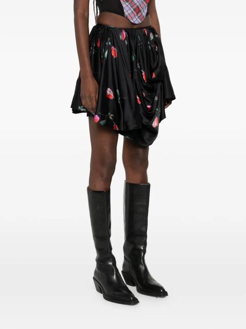 GANNI printed draped mini skirt - Black