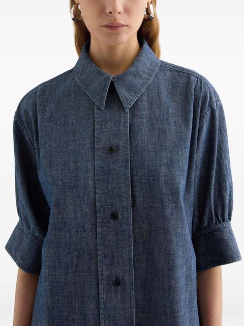 Jil Sander gathered-sleeve chambray shirt - Blue