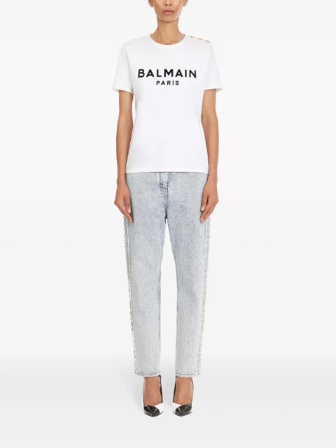 Balmain button-detail logo-print T-shirt - White