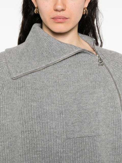 Sportmax asymmetrical-neck zip-front sweater - Grey